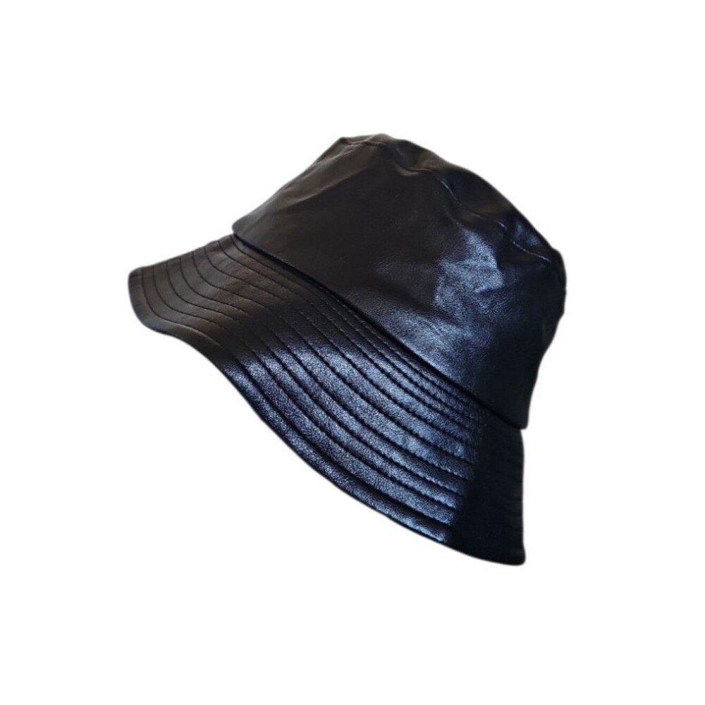 Open Edit Faux Leather Bucket Hat Black One Size Vegan Y2K Streetwear Fall